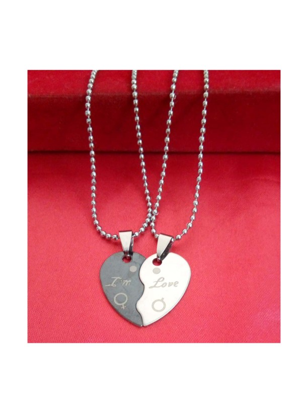 Two Pieces Couple Heart Shape Necklace by Menjewell 